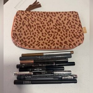 Leopard Print Cosmetic Pouch with Assorted Eyeliners